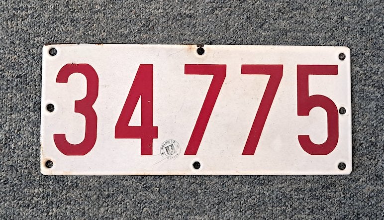 Oude emaille nummerplaat, Verzamelen, Ophalen of Verzenden, Gebruikt
