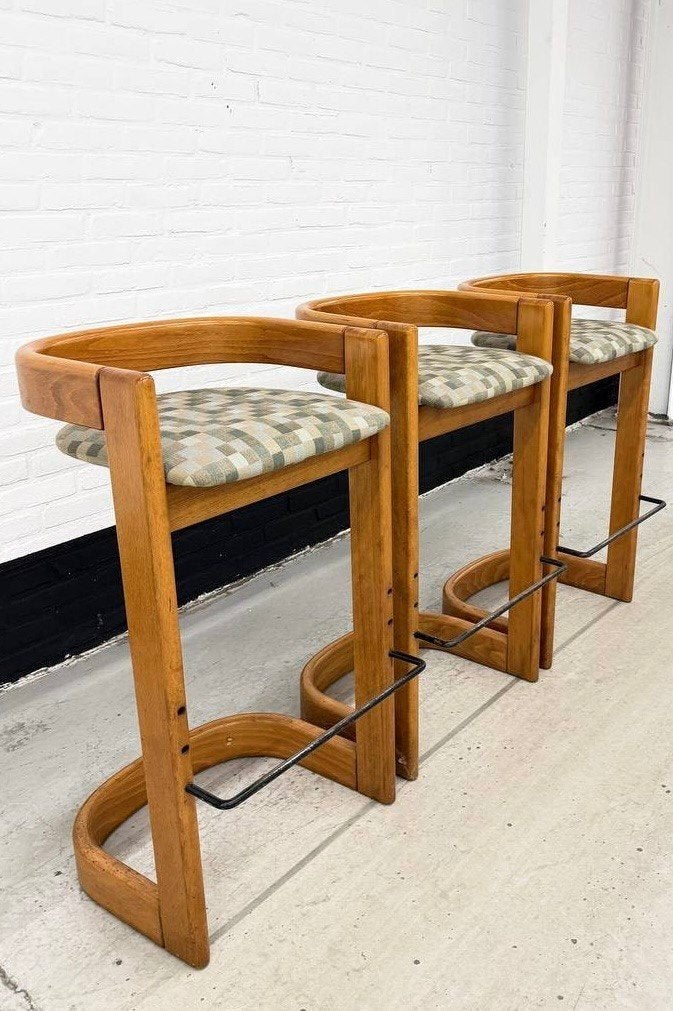 3 vintage Willy Rizzo stijl barkrukken, Ophalen, Hout