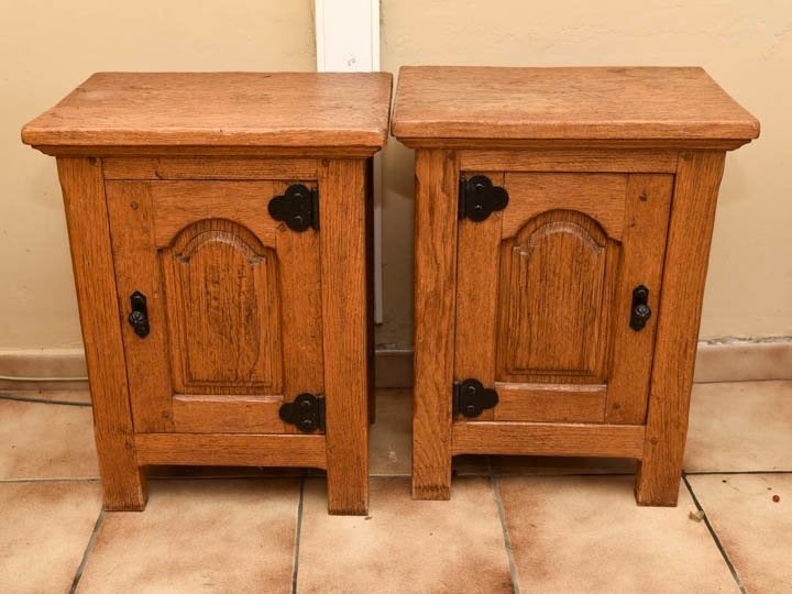 Eiken bedframe & twee nachtkastjes, Ophalen, Bruin, Rustiek, Tweepersoons