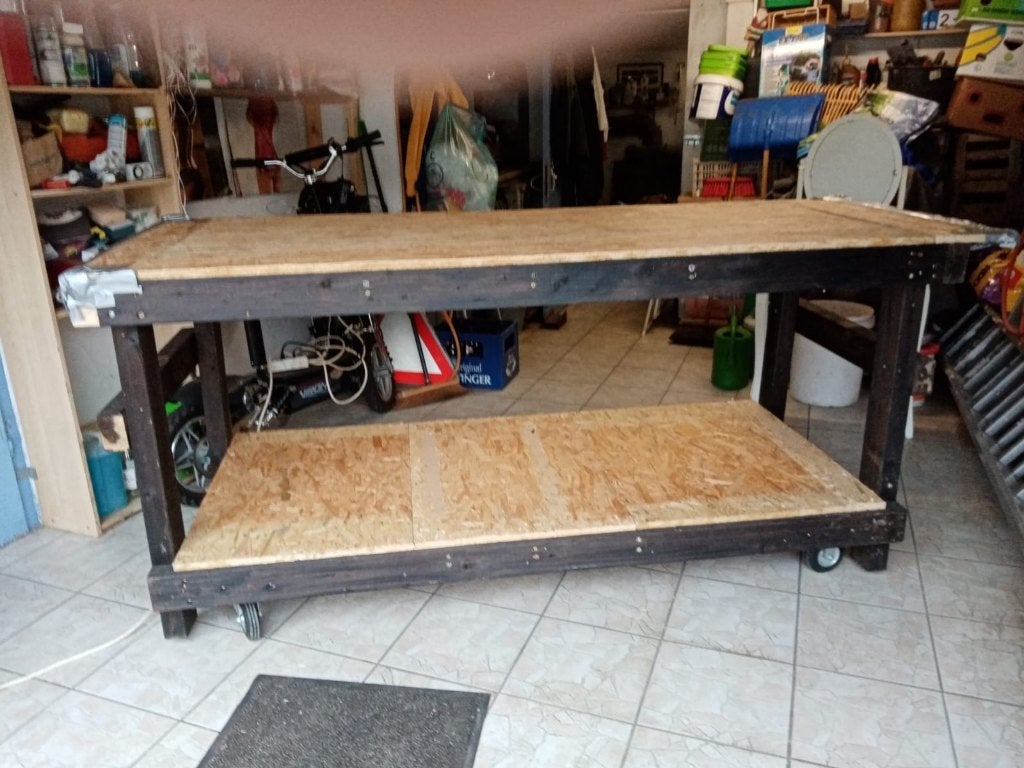 Stevig massief houten rek met twee niveaus op wielen, Ophalen, Etagère, Hout, Met standaard