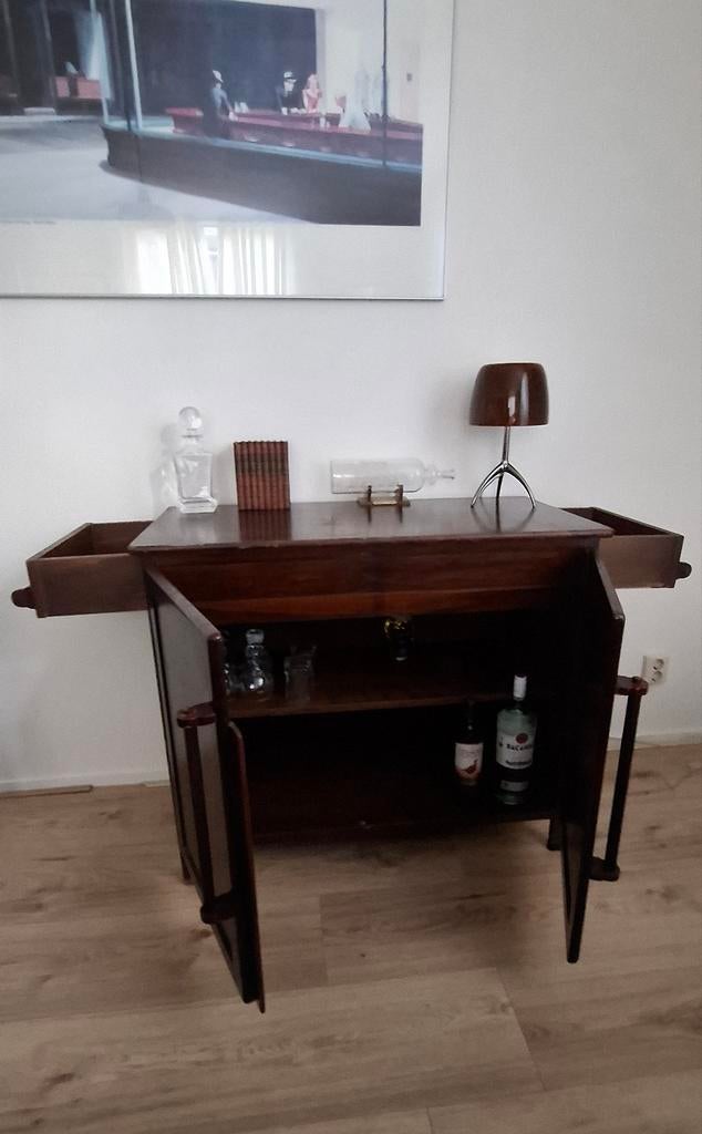 Antieke mahonie massief houten (drank)kast met 2 zijladen, 50 à 100 cm, Enlèvement, Utilisé, Rectangulaire