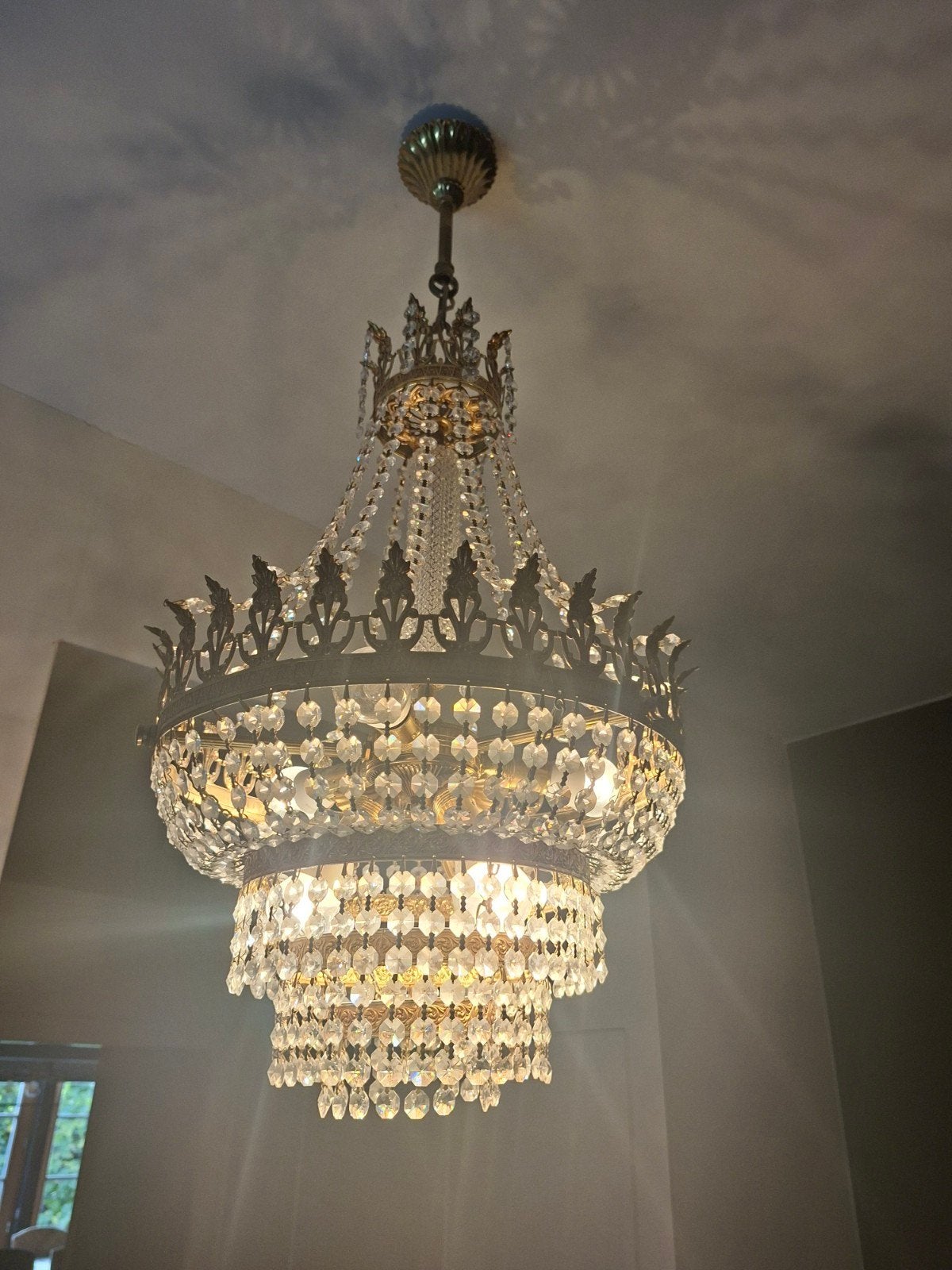 Antieke Franse Empire Kroonluchter – Kristal & Messing, Ophalen