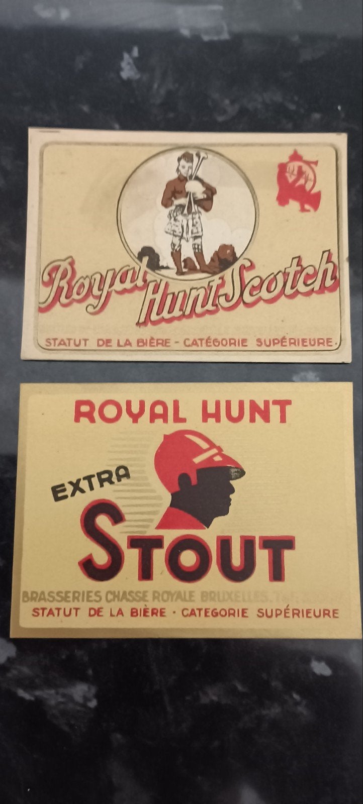 2 oude bieretiketten royal Hunt oude br Chasse royale Brusse, Collections, Enlèvement ou Envoi