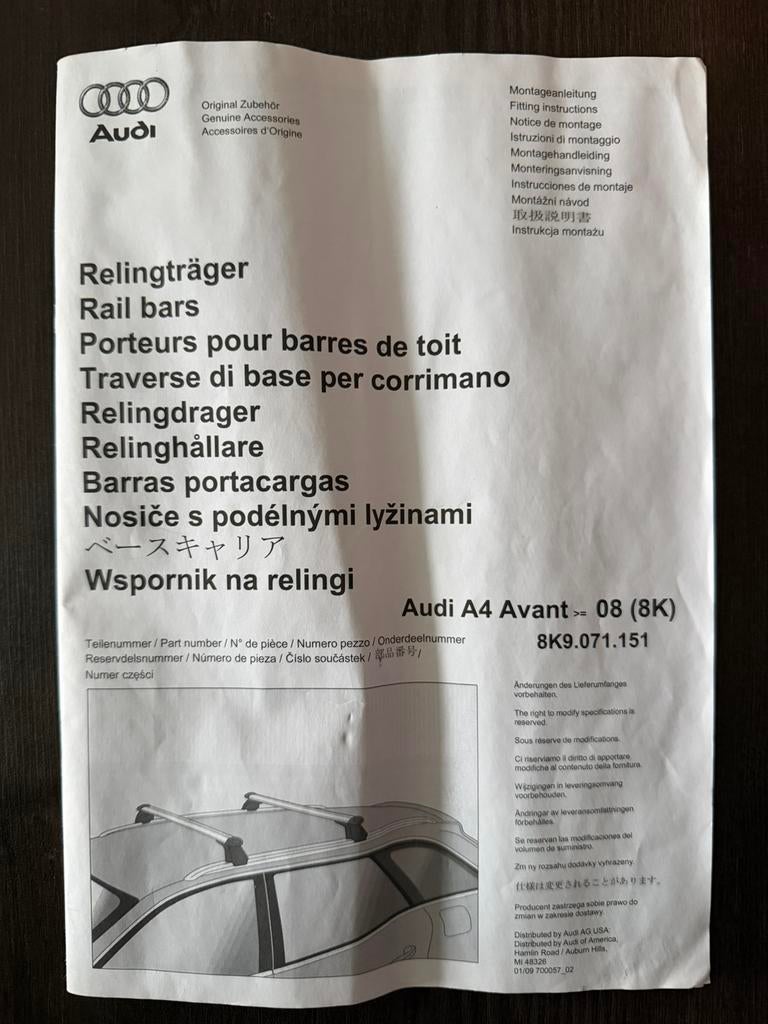 A vendre barre de toit d’origine Audi A4, Autos : Divers, Coffres de toit, Enlèvement, Neuf