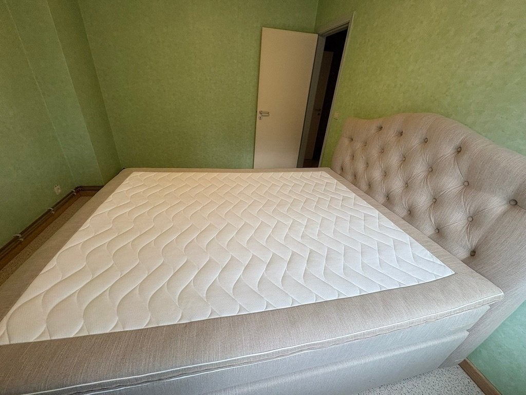 Boxpring 160x200 Beige + matelas (comme neuf), Beige, Comme neuf, Enlèvement, 200 cm