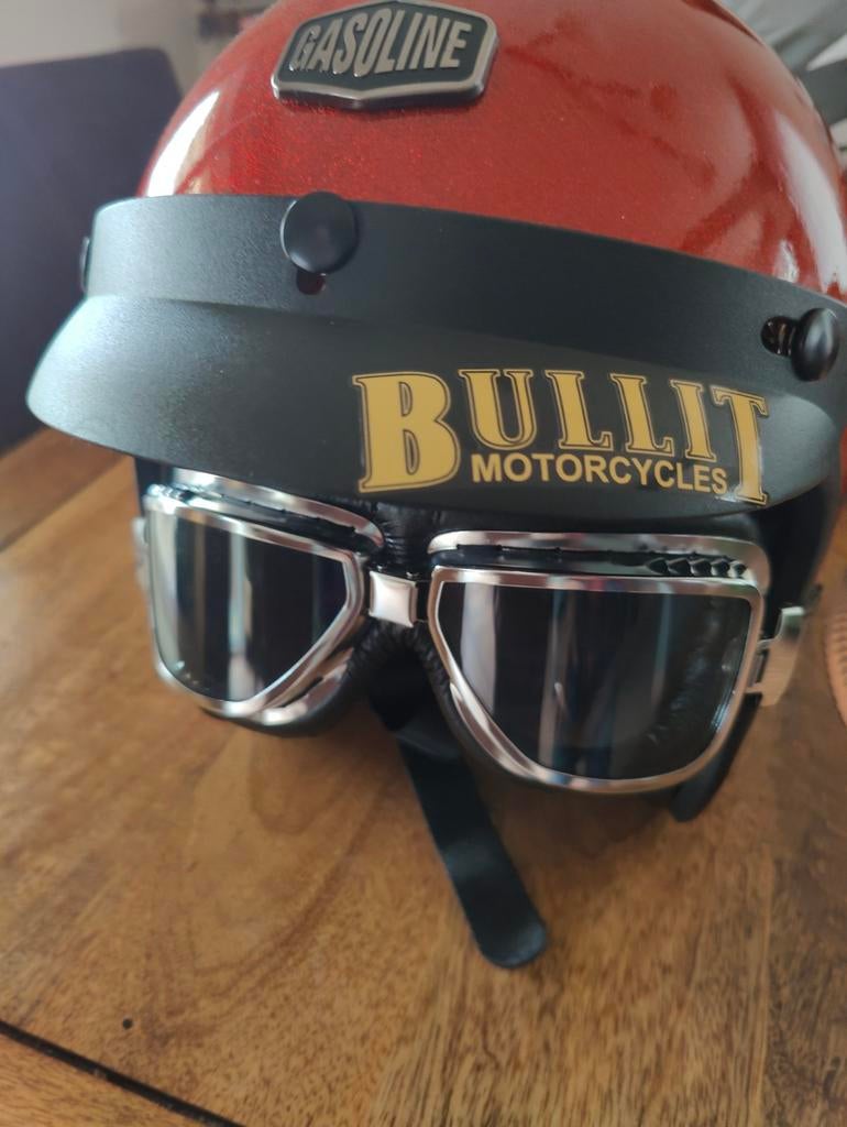 casque moto style vintage/jet avec lunettes, S