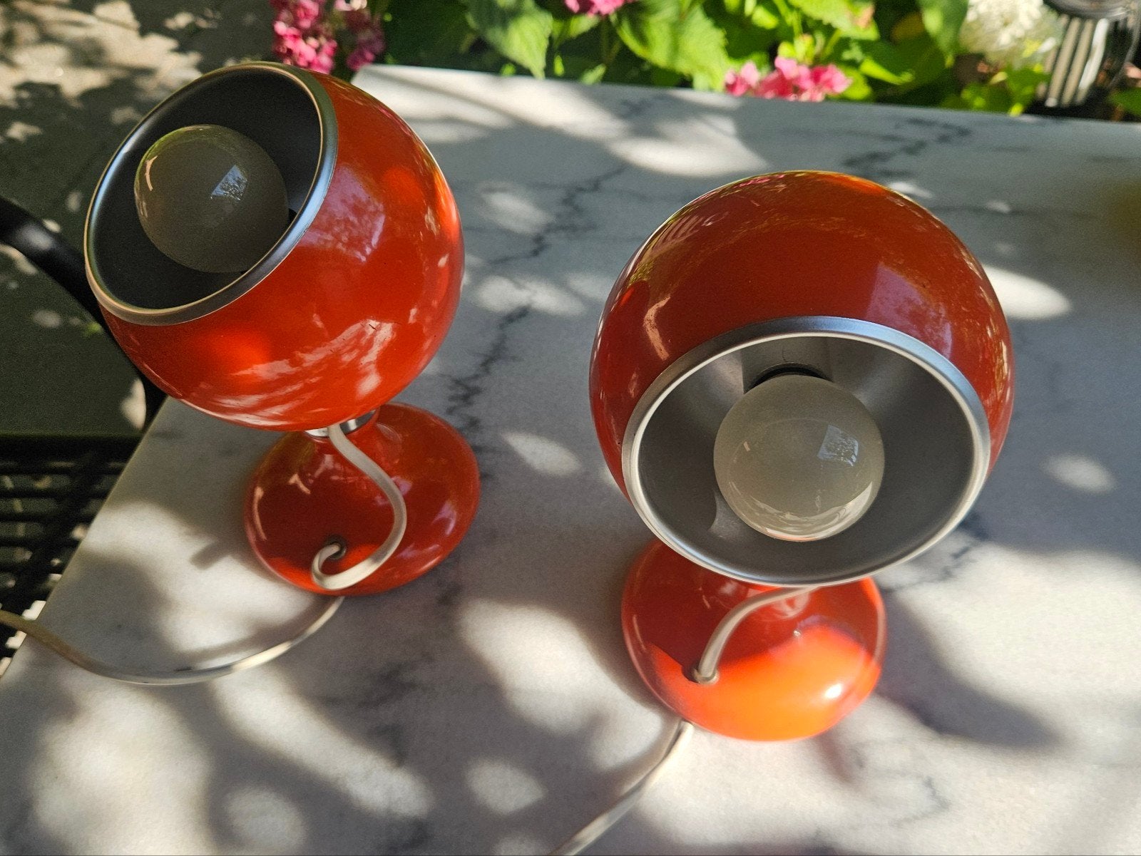 Verstelbare vintage Eyeball lampjes oranje, Antiquités & Art, Art | Objets design, Enlèvement, Lampe, Orange, Réglable