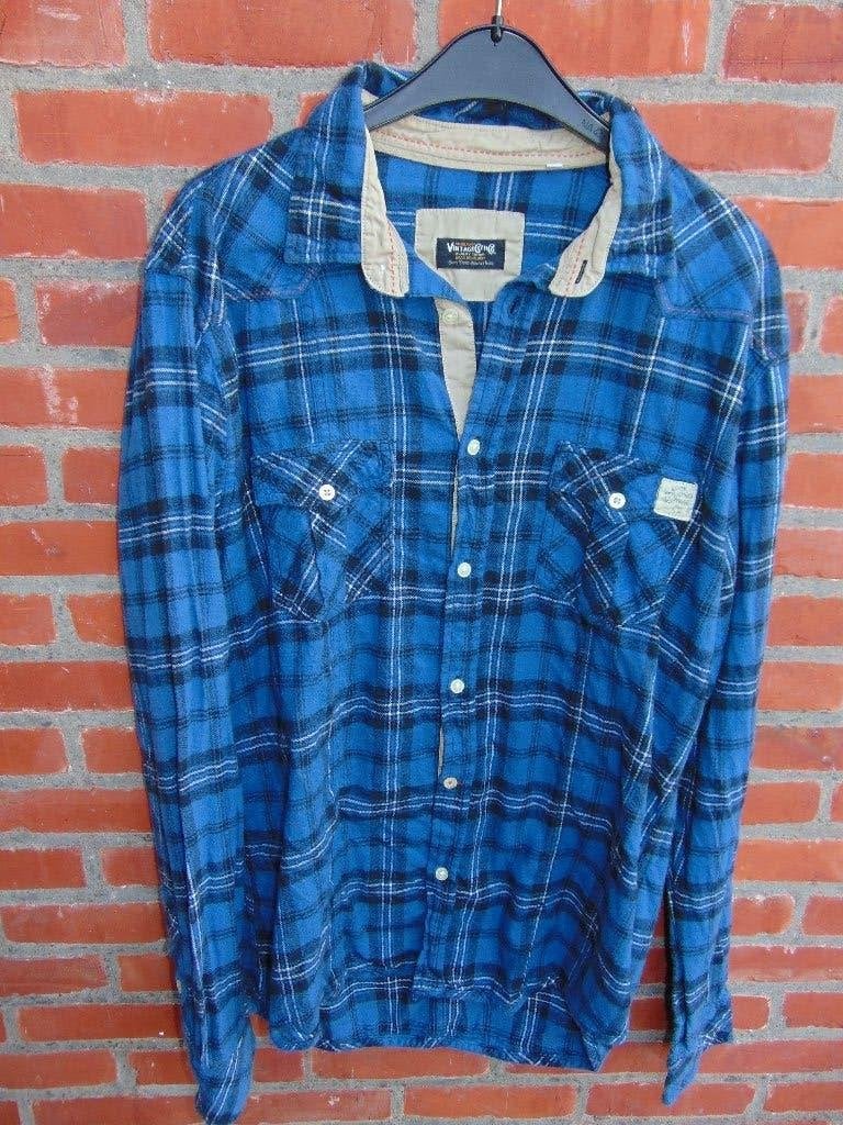 Flanellen hemd 'The vintage clothing co.', Kleding | Heren, Ophalen of Verzenden, Gedragen, Blauw, Halswijdte 41/42 (L)