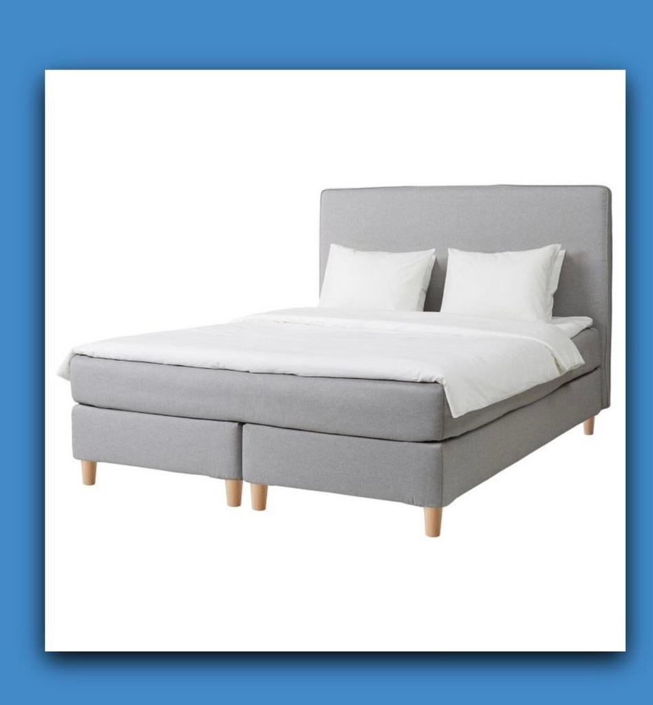 Lit boxspring Ikea 160, Ophalen, Zo goed als nieuw, 200 cm, Grijs