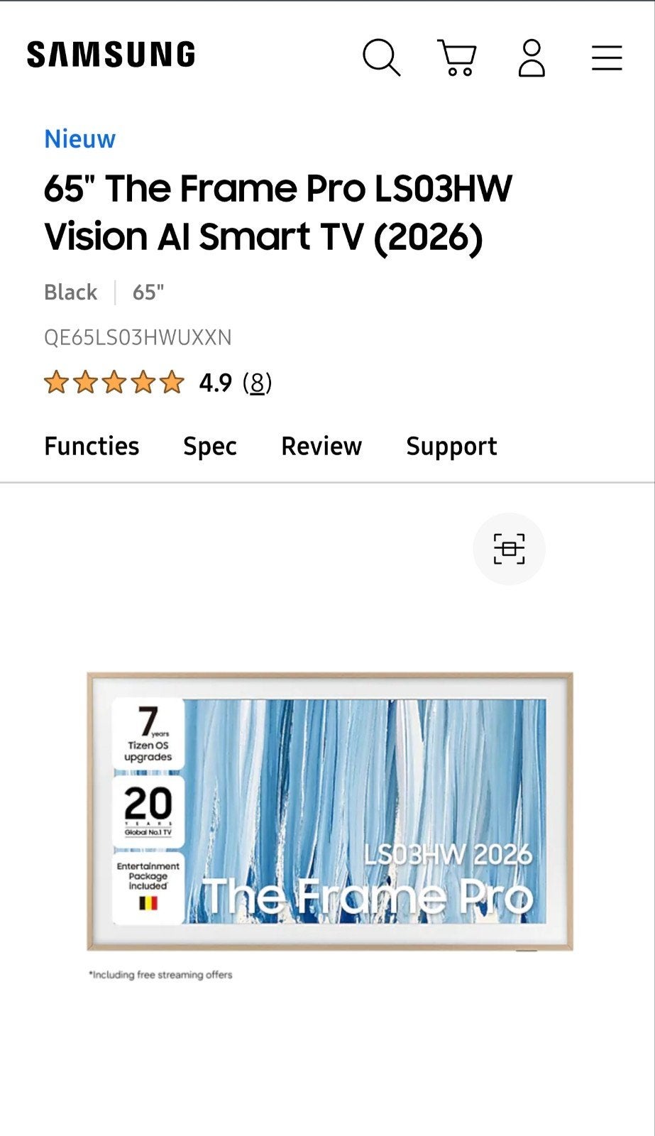 Samsung The Frame PRO 2026 WIRELESS QE65LS03HWU, Audio, Tv en Foto, Televisies, Ophalen, QLED, Nieuw, 120 Hz