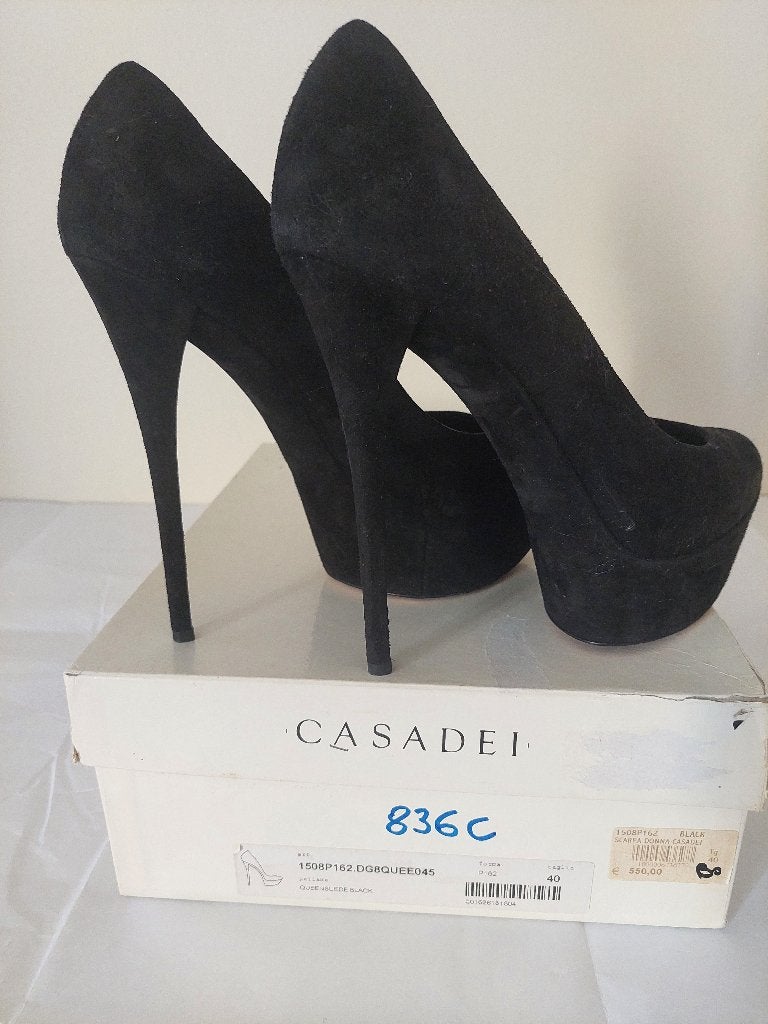 836C* Casadei - sexy escarpins noirs cuir talons 15 cm (40), Escarpins, Porté, Casadei, Noir