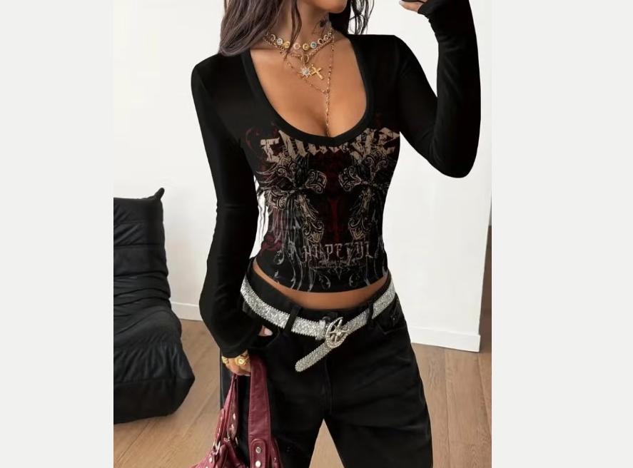 Vintage longsleeve shirt gothic kruis afbeelding - Zwart, Verzenden, Nieuw, Zwart