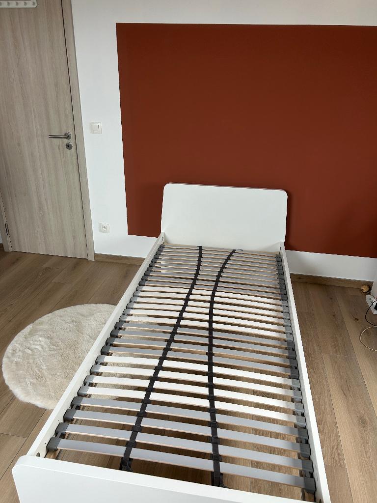 Lit blanc 1 personne + sommier lattes IKEA 90 x 200, 90 cm, Une personne, Enlèvement, Utilisé
