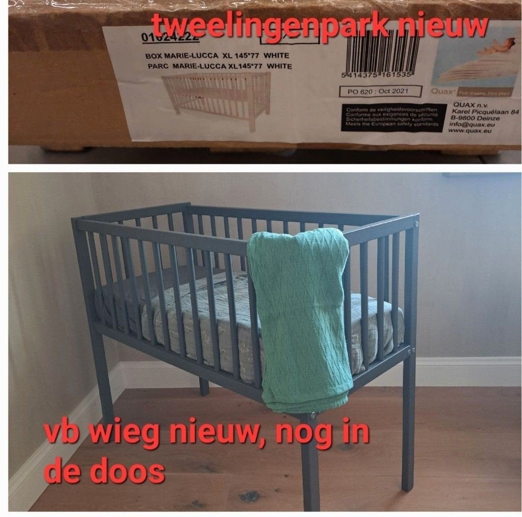 Wieg, bed 80x40. + tweelingenpark. allemaal nieuw., Enlèvement, Neuf, Berceau