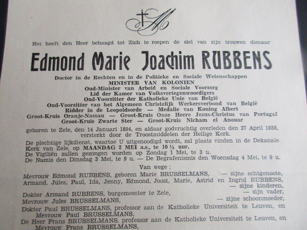 doodsbrief Edmond Rubbens, Verzamelen, Ophalen of Verzenden