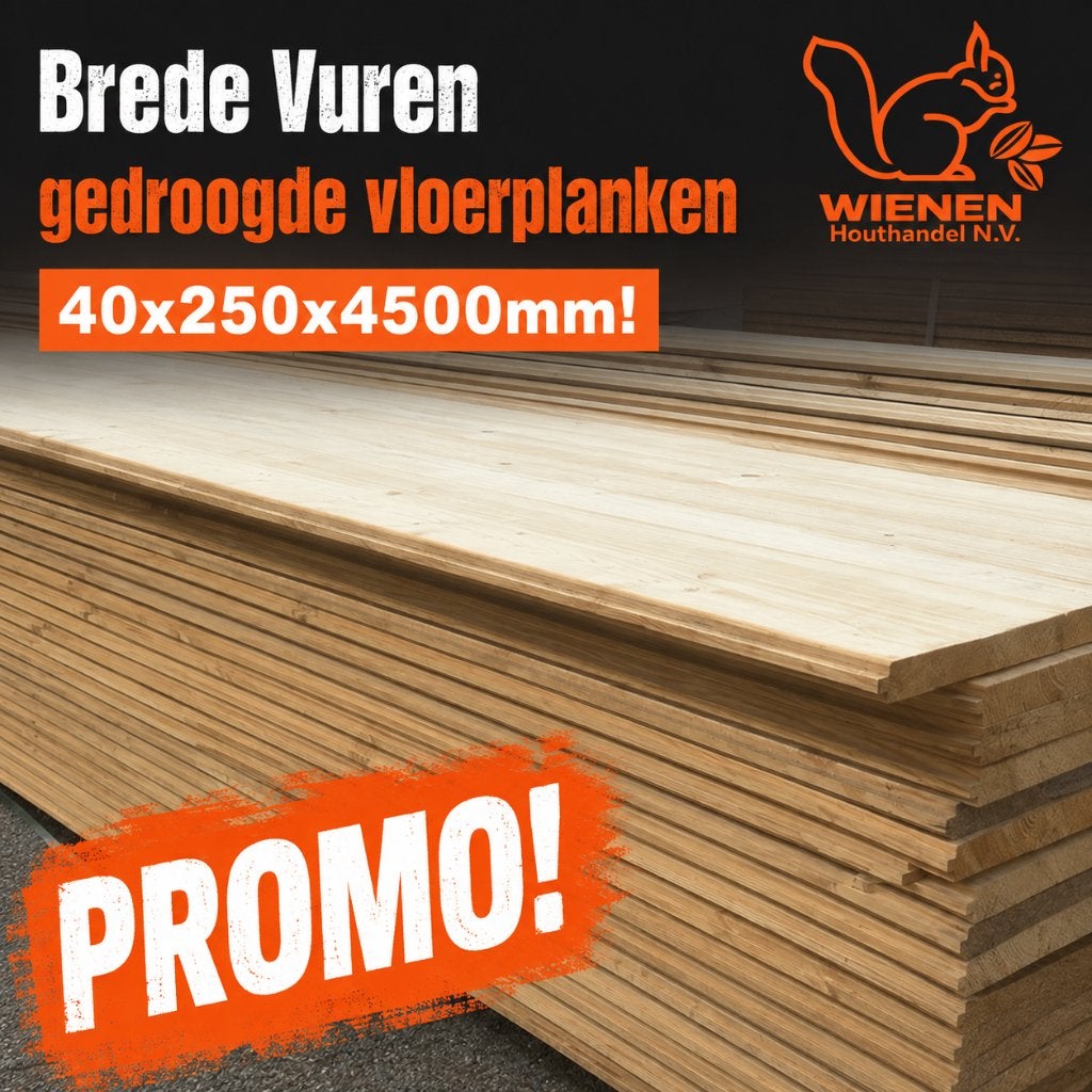 VLOERPLANK (brede) VUREN GEDROOGD 40X250x4500MM, Ophalen, Nieuw, Vloerdelen of -planken, 10 m² of meer