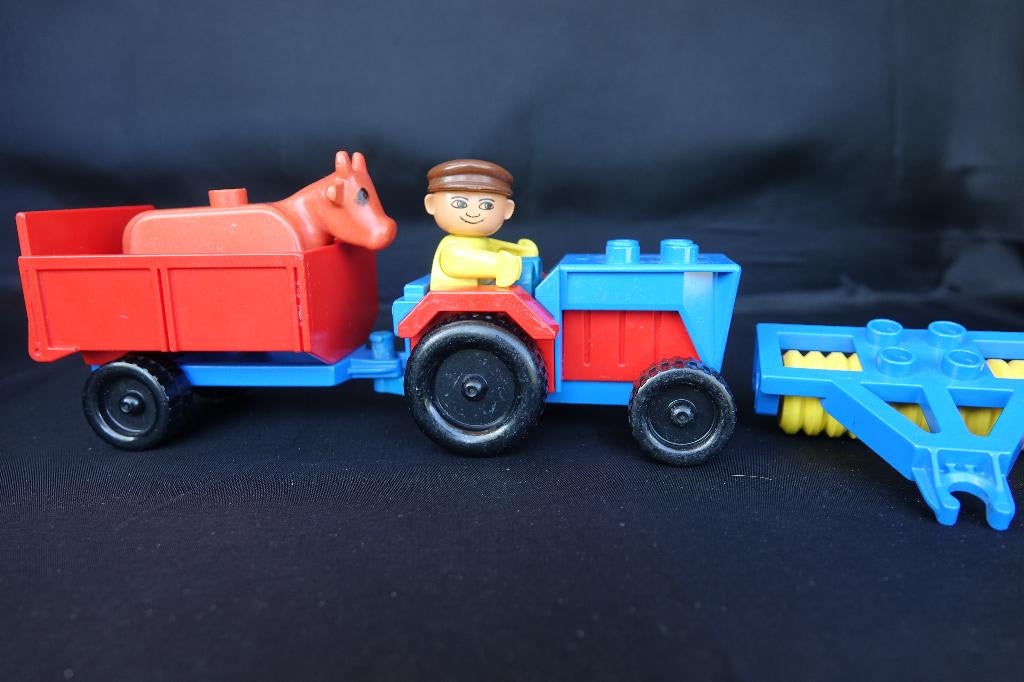 Lego Duplo tractor met kar en wals en extra koe, Gebruikt, Ophalen of Verzenden, Duplo, Complete set