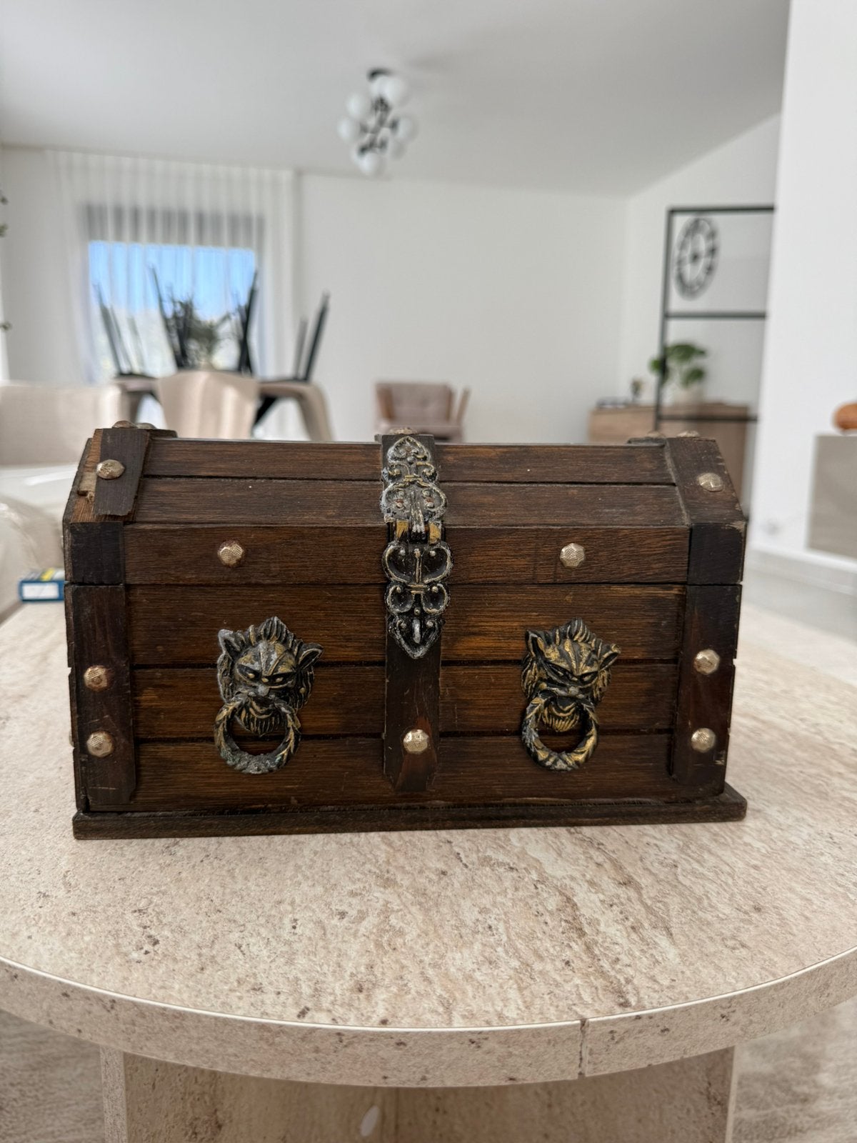 Vintage houten schatkist, Enlèvement ou Envoi, Utilisé