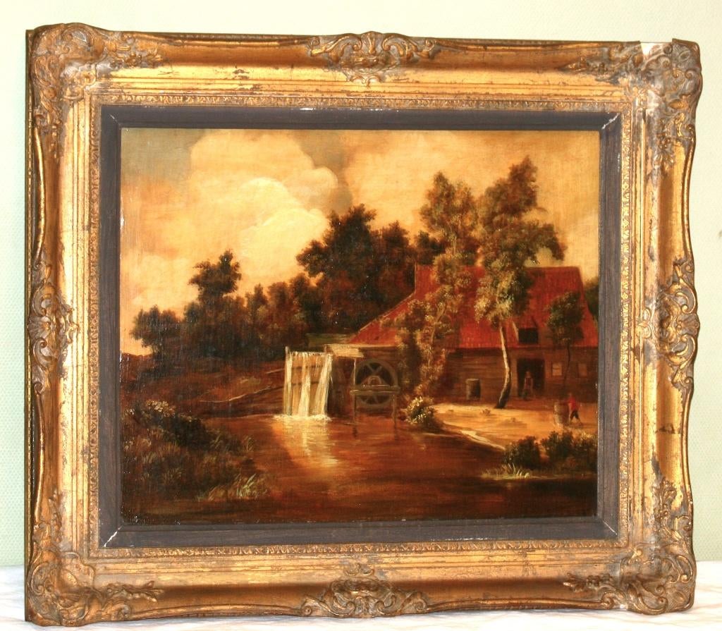 Antieke schilderij Olie op paneel, Antiek en Kunst, Ophalen of Verzenden