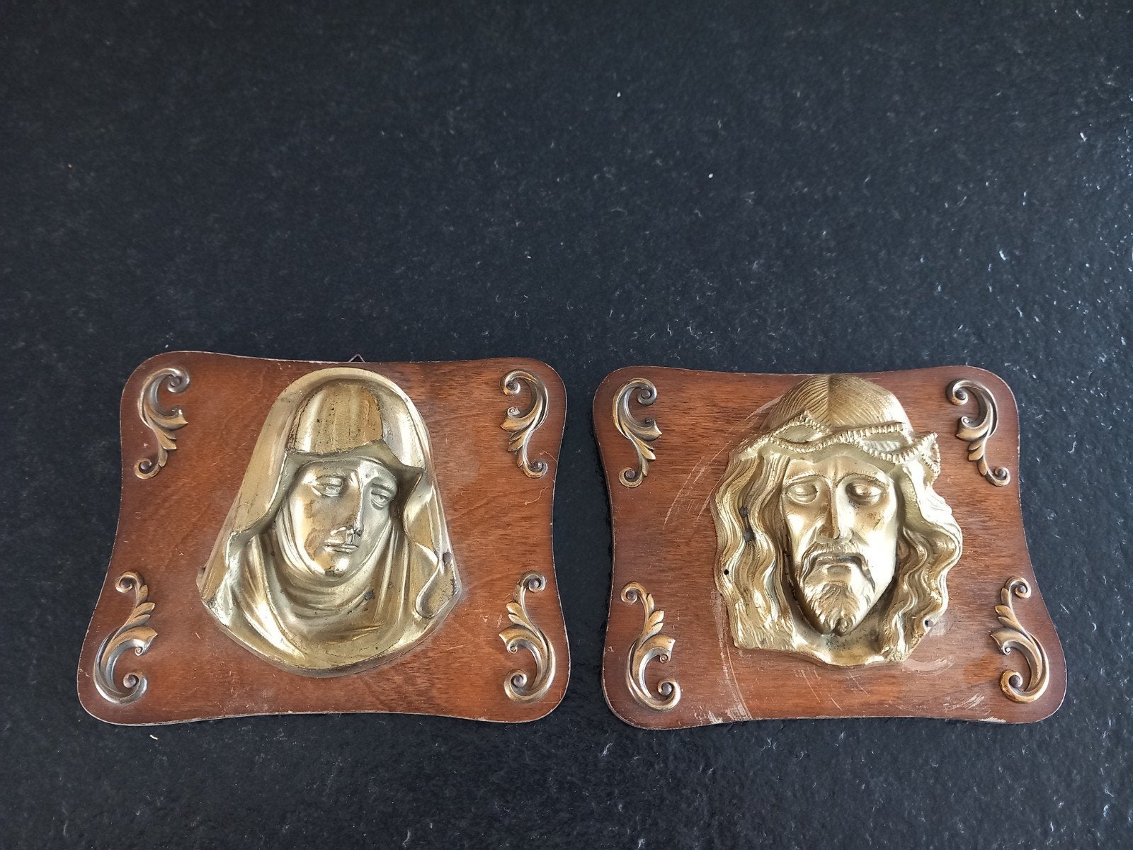 Jezus en Maria koper muurdecoratie, Antiek en Kunst, Ophalen
