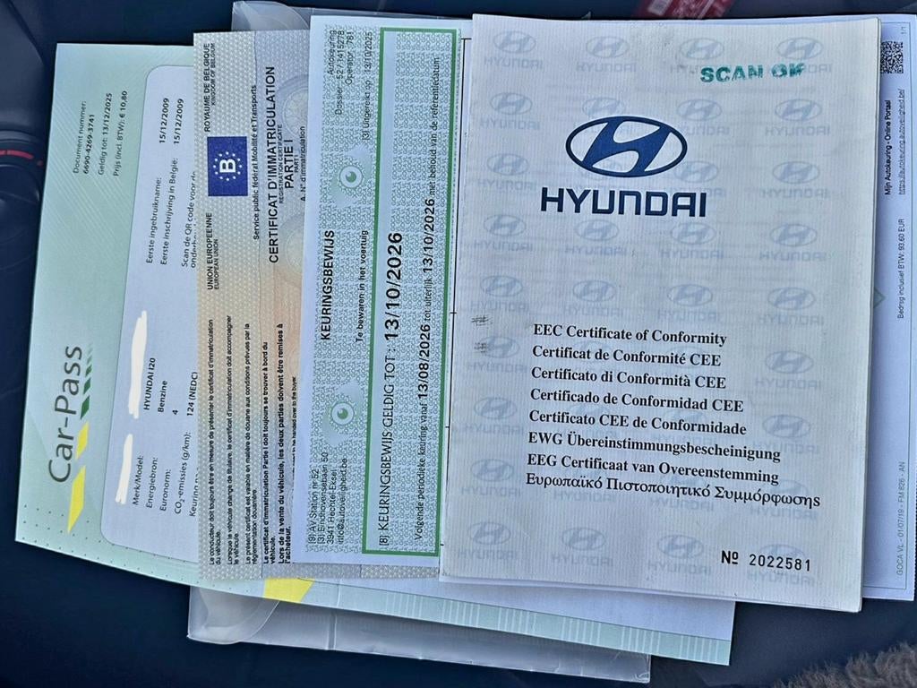 Hyundai i20   +32 494 43 25 49, Achat, USB, 750 kg, Boîte manuelle