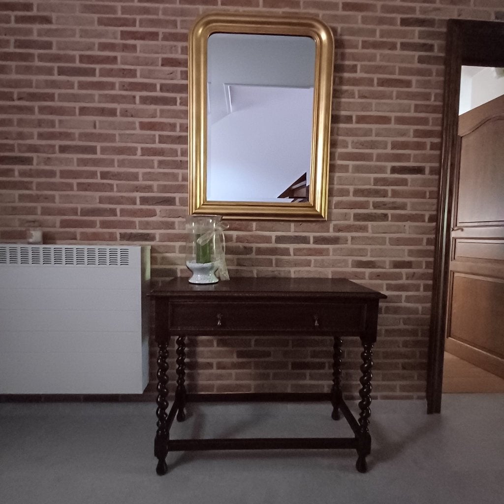 miroir rétro antique avec bordure en feuille d'or, Moins de 100 cm, Comme neuf, Enlèvement, Rectangulaire