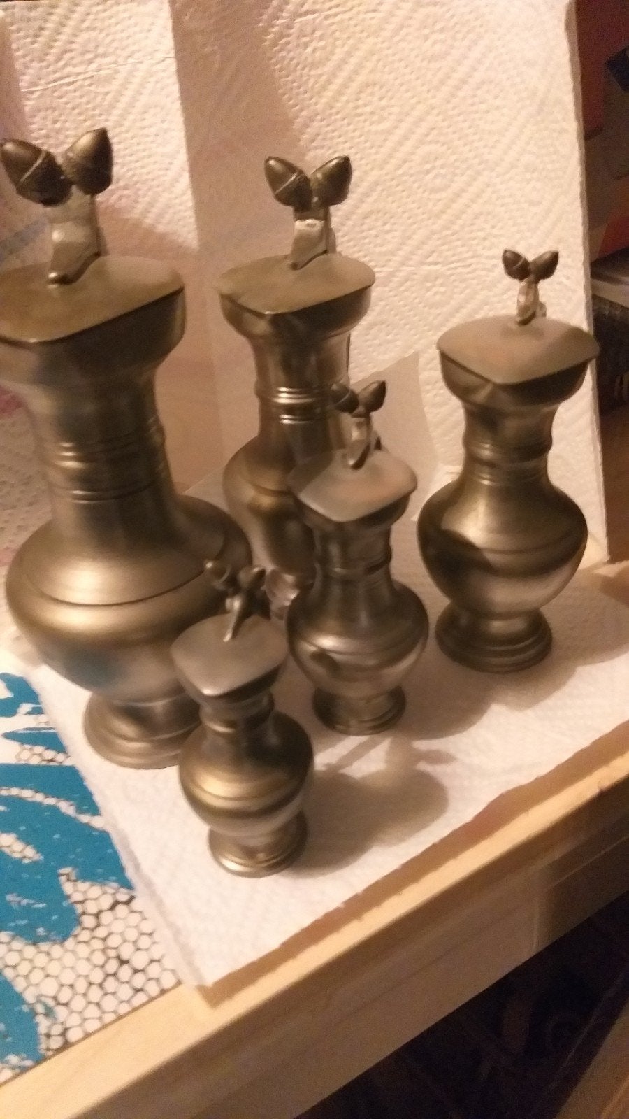 Cruches anciennes à valve en étain de 5 pièces de Geerinco, Antiquités & Art, Enlèvement