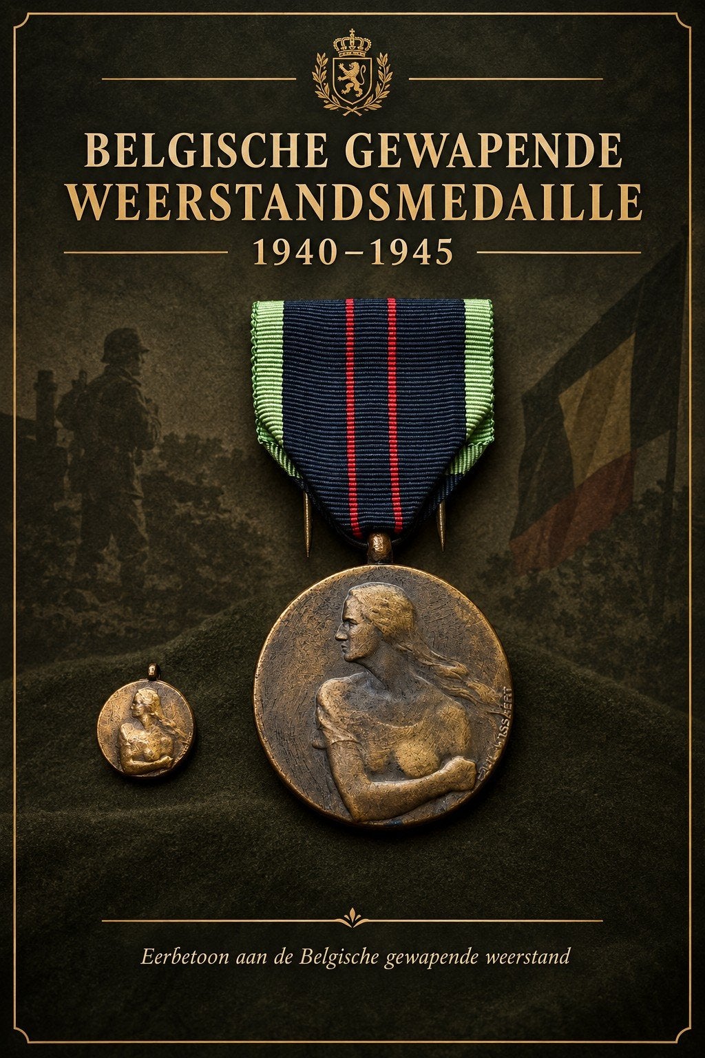 Belgische Gewapende Weerstandsmedaille& Hangertje 1940–1945, Ophalen of Verzenden, Landmacht, Embleem of Badge