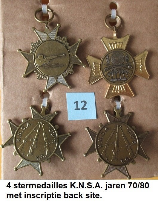 schietsport, set van 4 z.g. kruismedailles geweerschieten, Postzegels en Munten, Penningen en Medailles, Overige materialen, Ophalen of Verzenden