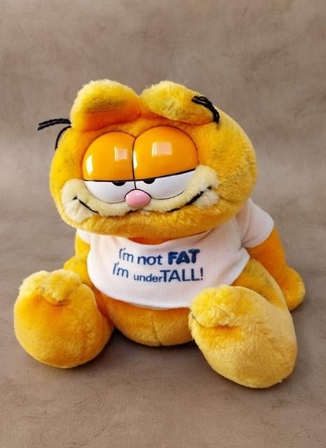 Vintage Garfield knuffel "I'm not FAT", Ophalen of Verzenden, Garfield, Gebruikt, Beeldje of Figuurtje