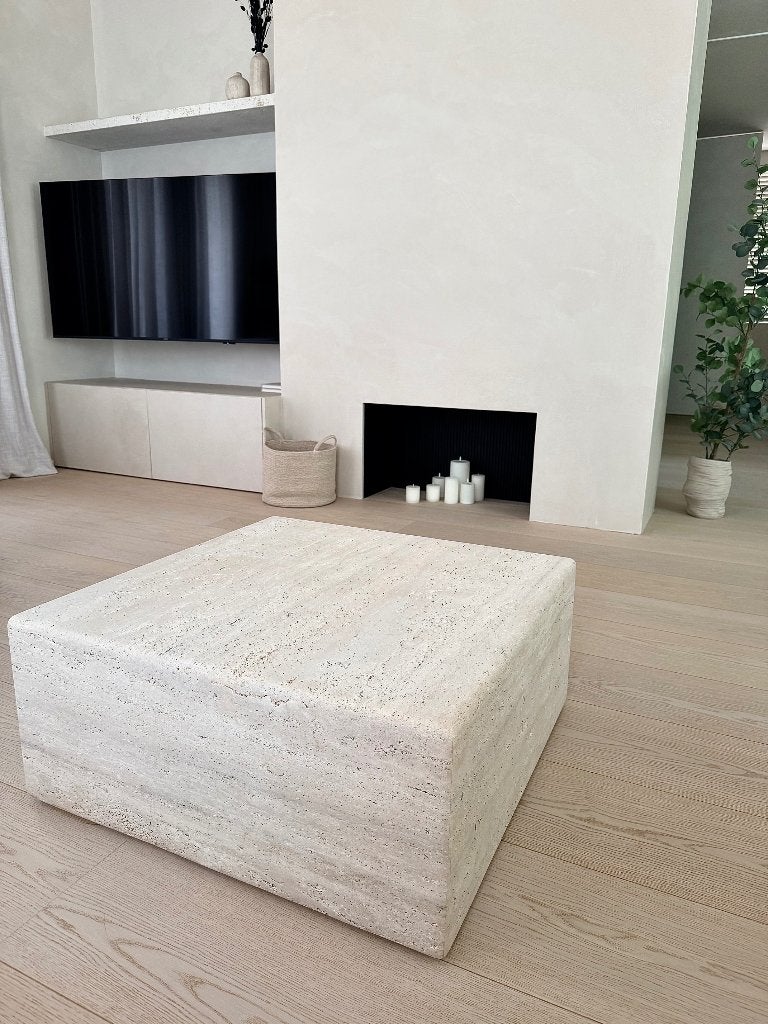 Nieuwe salontafel echte natuursteen travertin, Ophalen, 50 tot 100 cm, Nieuw, 50 tot 100 cm