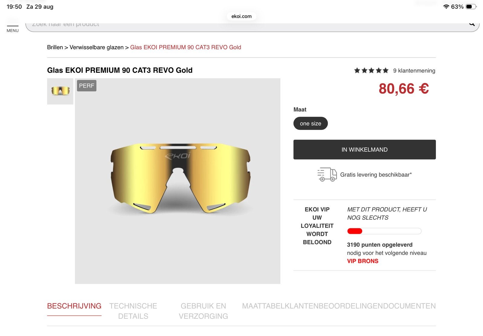 Ekoi gold fietsbril premium 90, Ophalen of Verzenden