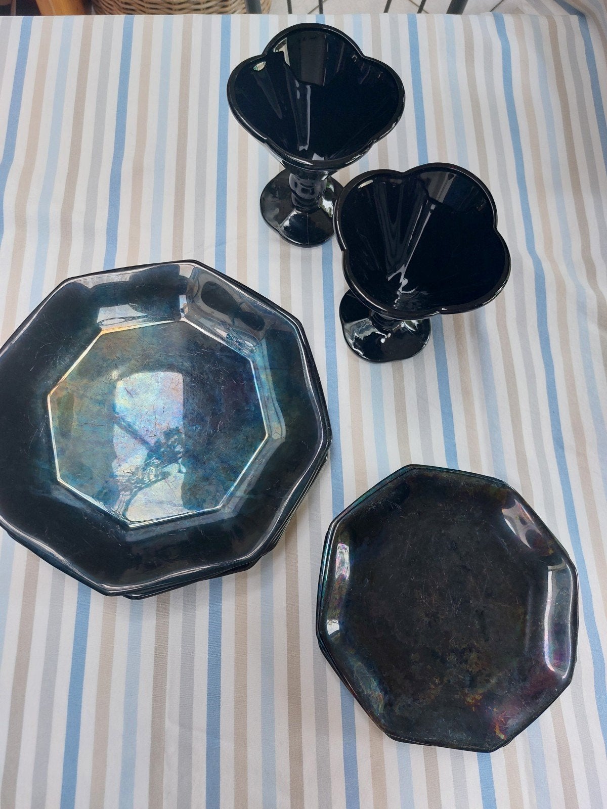Vintage Arcoroc France Octime zwart serviesset in glas, Huis en Inrichting, Gebruikt, Overige merken, Vintage, Ophalen of Verzenden