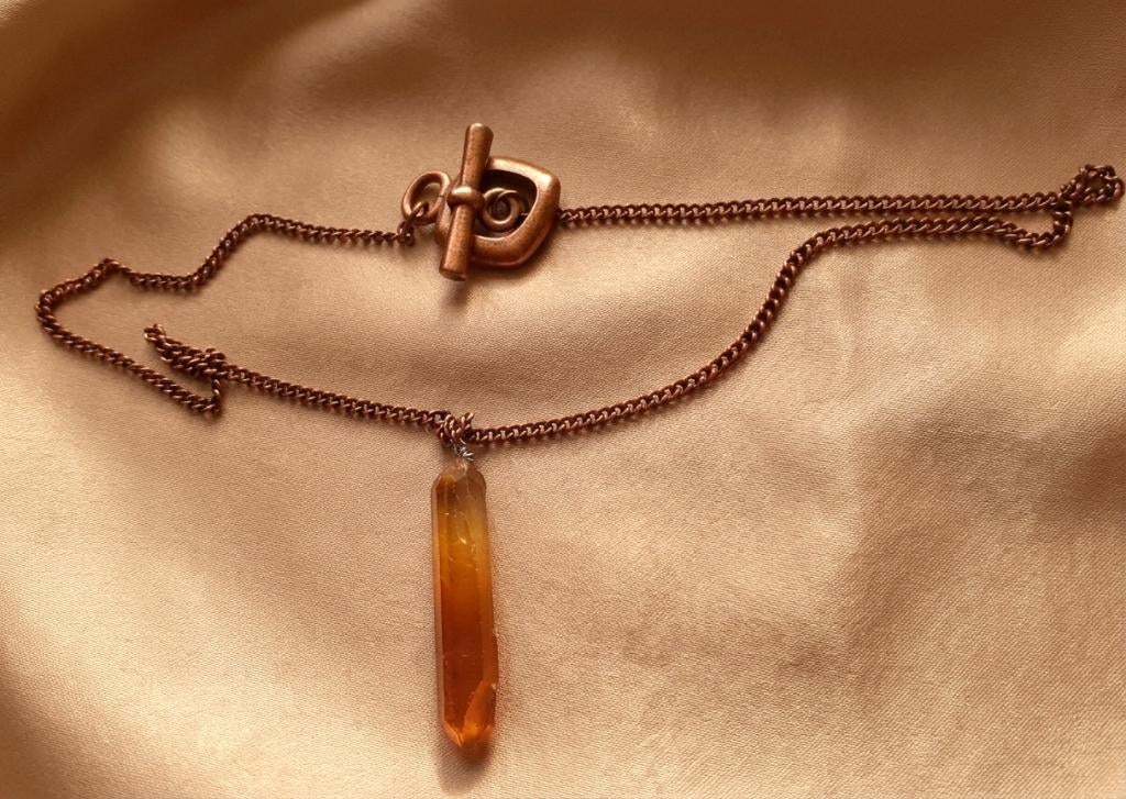 Ketting Golden Sunset aura kwarts koper met speciaal slotje, Bijoux, Sacs & Beauté, Colliers, Neuf, Pierre ou Minéral, Orange