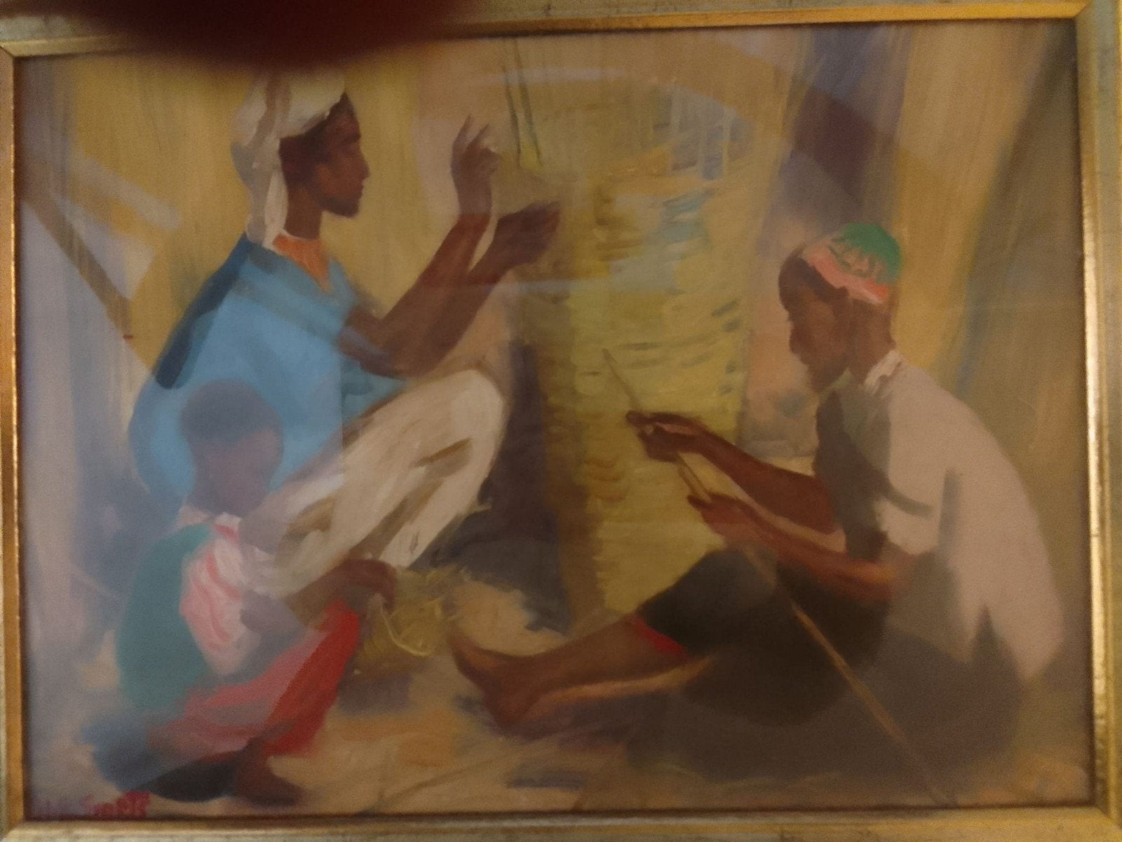 Olieverf: „De mandenmakers” (Marokko) 27x37 - Charles Ernest, Ophalen