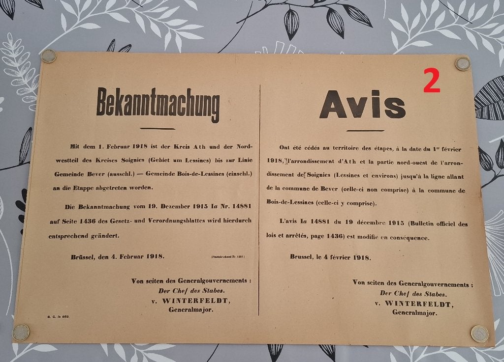 Affiches belge WW1 de Namur achat à la pièce, port compris, Collections, Objets militaires | Général, Enlèvement ou Envoi