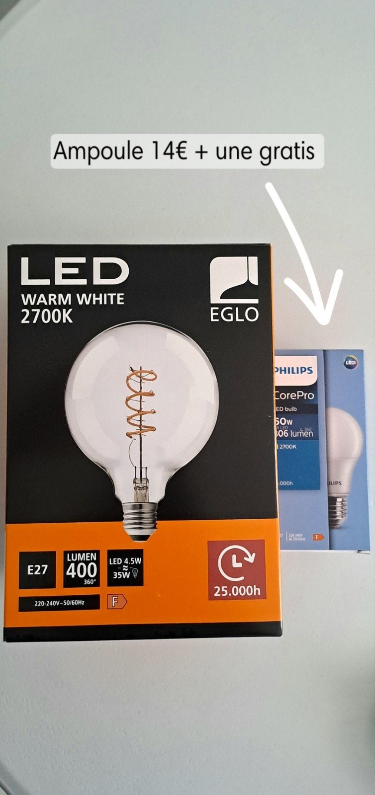 LED Grande Ampoule E27 4W 2700K blanc chaud 400l à saisir ↙️, 30 tot 60 watt, Eglo, Gloeilamp, Nieuw