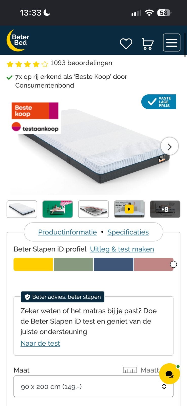 2 matrassen van beterbed (90x200), Huis en Inrichting, Ophalen, 90 cm, Eenpersoons, Nieuw