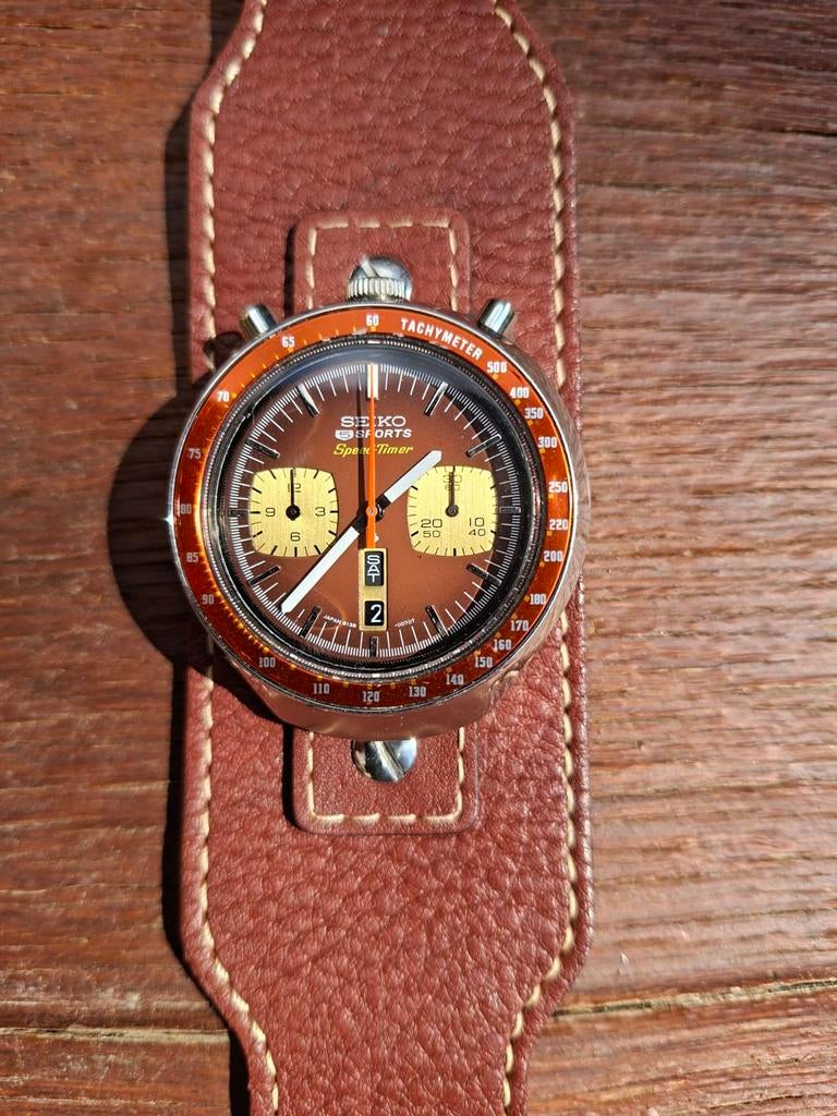 Seiko bullhead "speed timer"jdm 6138-0040 année 75, Montre-bracelet, Seiko, Enlèvement ou Envoi, Acier