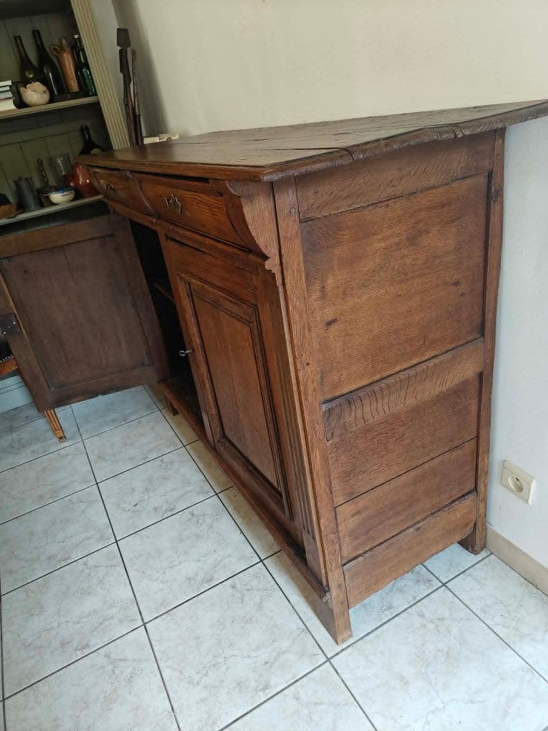 Antieke massief eiken buffetkast / dressoir, Avec tablette(s), 150 à 200 cm, Landelijk, Enlèvement