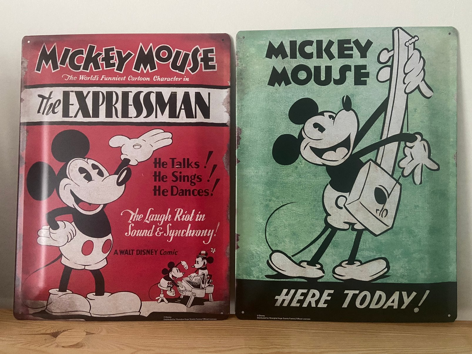 Retro metalen wandplaten Mickey Mouse 30x40 cm, Ophalen, Mickey Mouse, Zo goed als nieuw, Plaatje of Poster