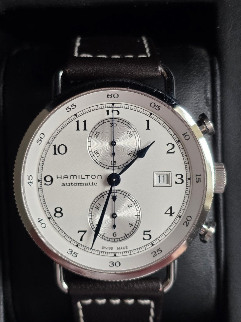 Montre Hamilton Auto Chrono, Bijoux, Sacs & Beauté, Montre-bracelet, Cuir, Enlèvement, Acier