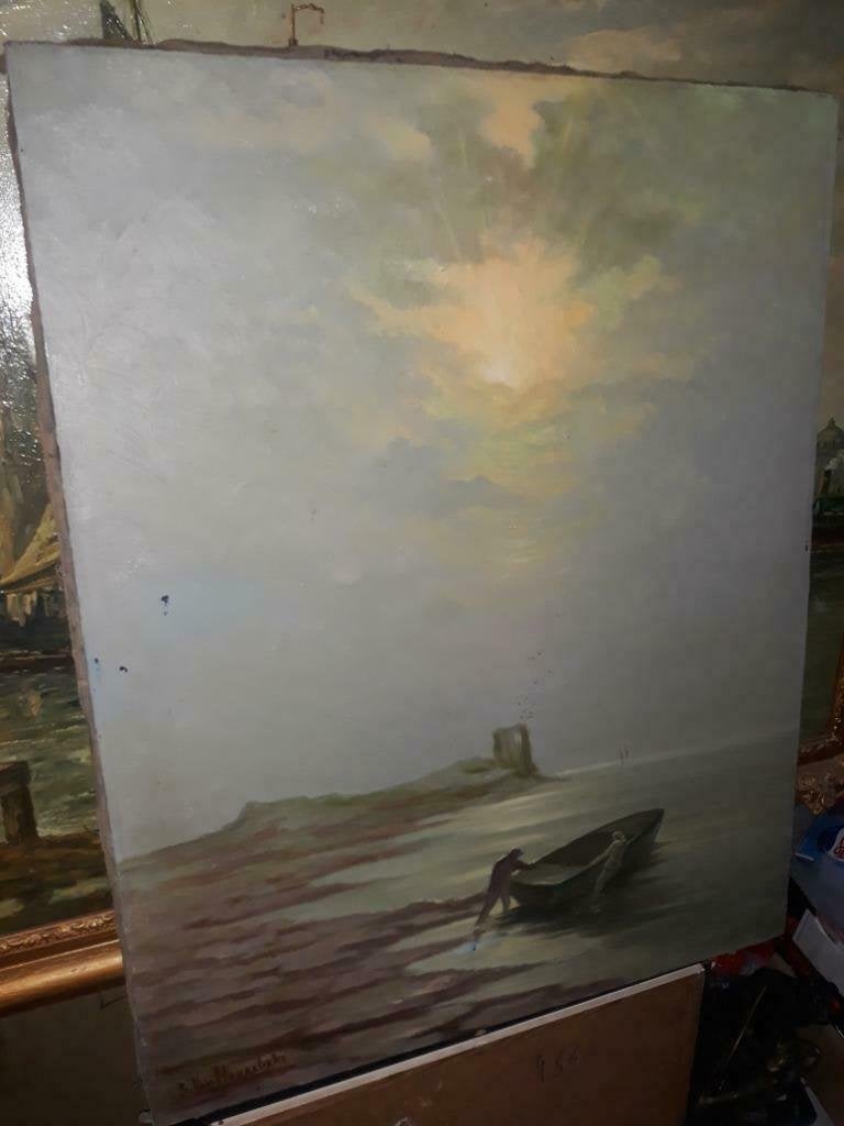 Huile sur toile marine signe hoorebeke, Antiek en Kunst, Kunst | Schilderijen | Klassiek, Ophalen of Verzenden, Doek