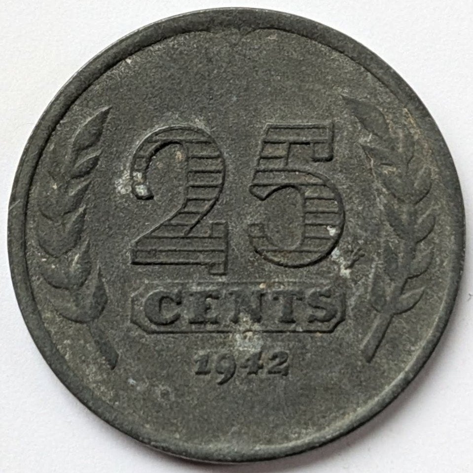 Nederland - 25 cent - 1942, Ophalen, Koningin Wilhelmina, 25 cent, Losse munt