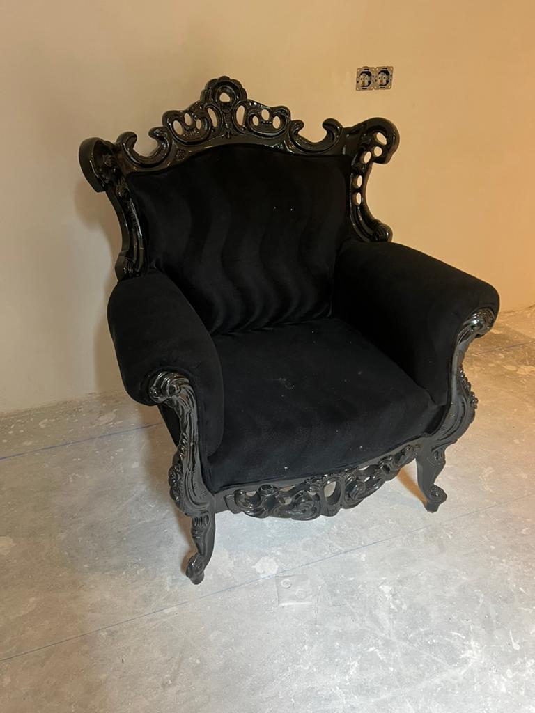 Grand Rococo Barok Zwarte Fauteuil Met Moiré-effect, Ophalen