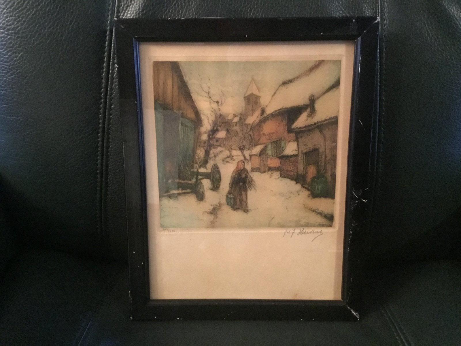 Jacques Hervens(1890-1928)derrière une vitre.Gravure colorée, Enlèvement ou Envoi, Eau-forte