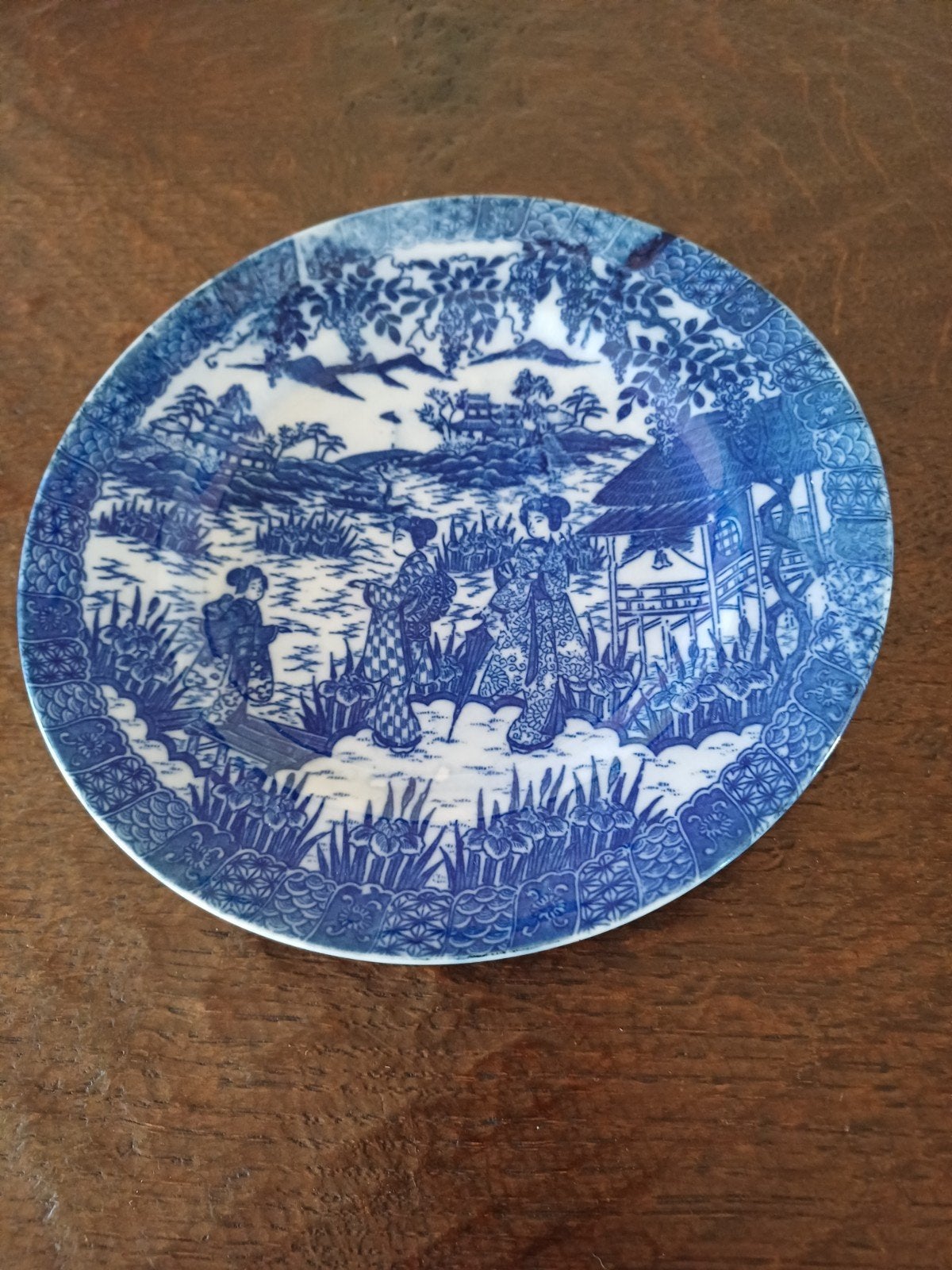 Japans porseleinen bord ., Blauw, Ophalen