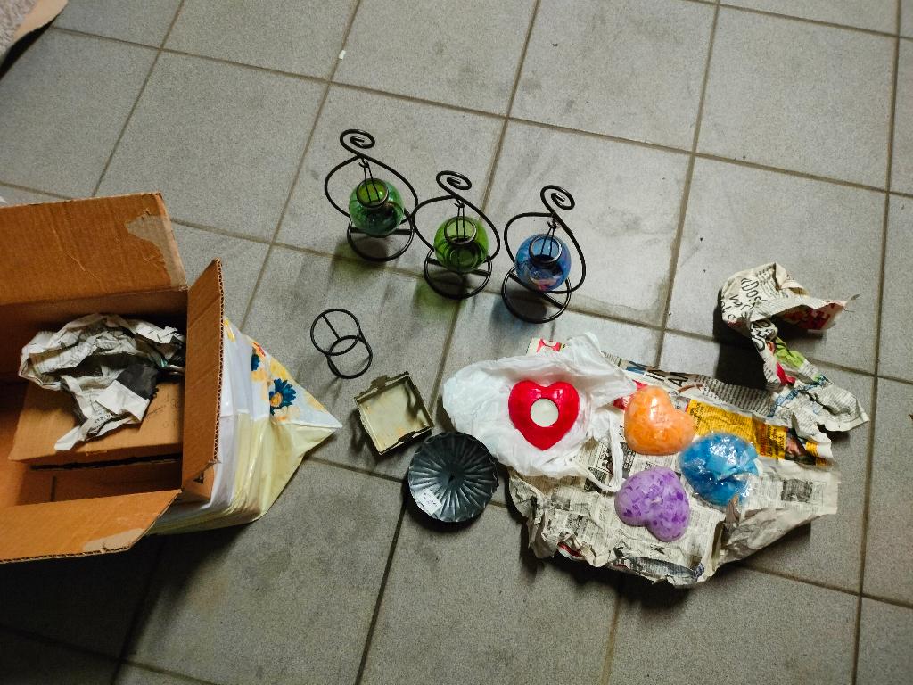 lot kandelaars kaarsen glas hart fonte verjaardag mama juf, Ophalen of Verzenden, Zo goed als nieuw