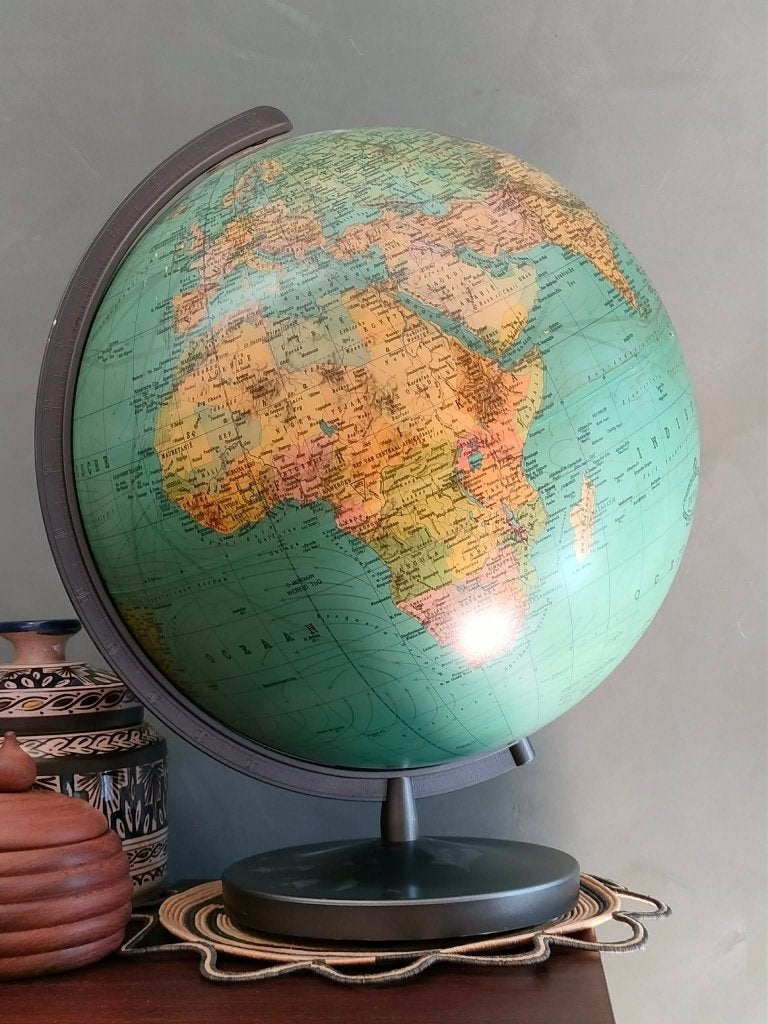 Vintage wereld globe Paul Oestergaard globus, Ophalen of Verzenden, Verlicht, Gebruikt