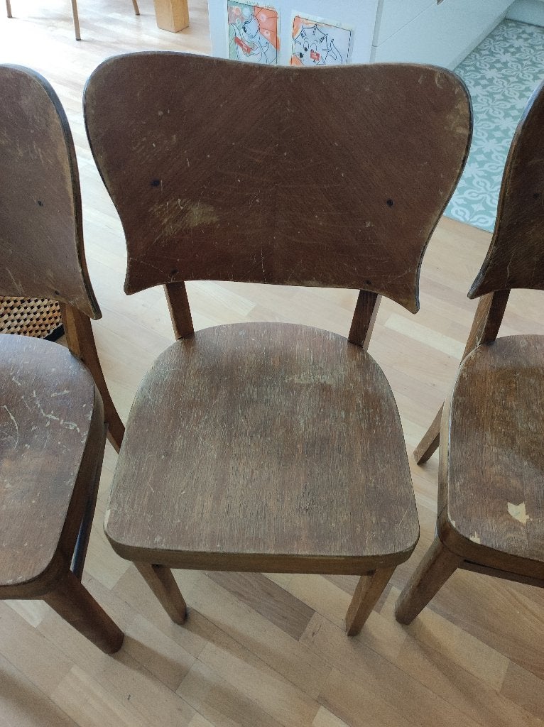 4 vintage stoelen, Huis en Inrichting, Ophalen, Gebruikt, Bruin, Vintage